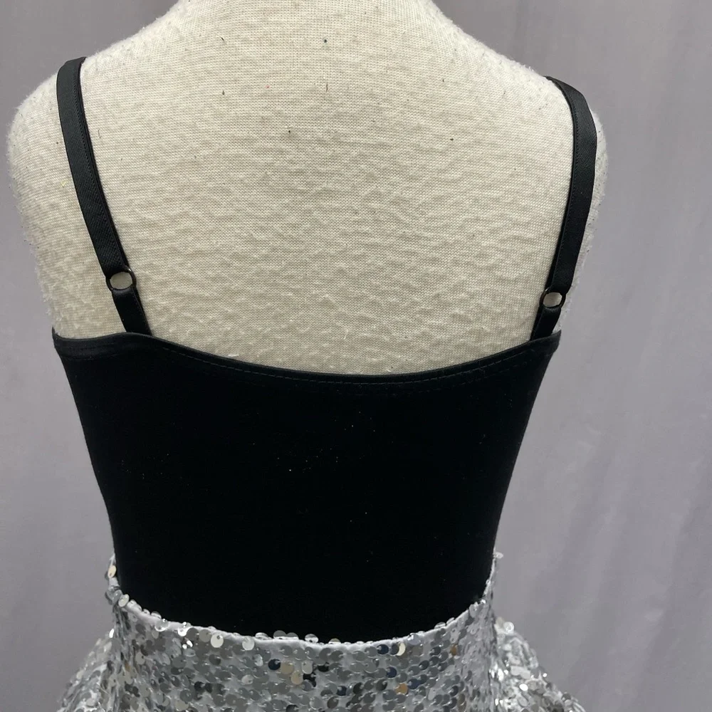 Weissman silver sequins dance dress black top size medium dance costume